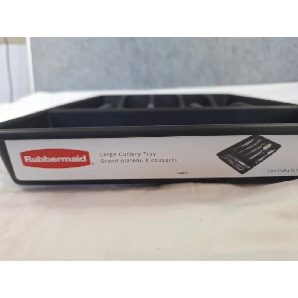 Rubbermaid Large Cutlery Tray Black Silverware Drawer Organizer 6 Compartment